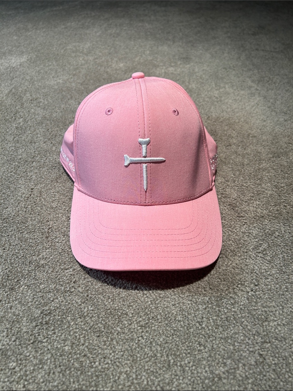 Pink Women's Baseball Cap with Silver Embroidered Cross